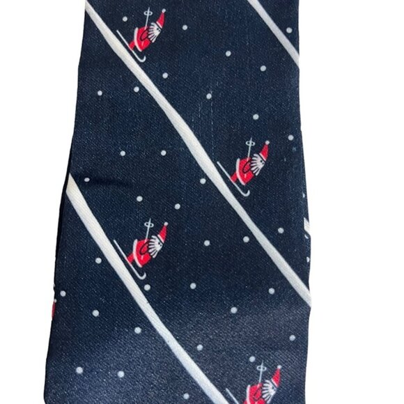 Italian pure silk mens holiday tie santa skiing blue red white silk 3" wide 56" - Picture 4 of 5
